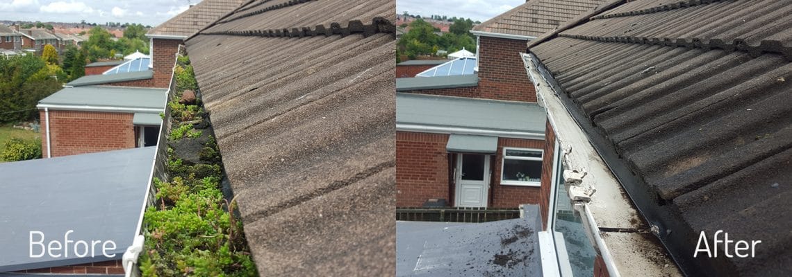 H2oPro clearing a gutter of leaves and debris